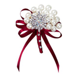 Max Wedding Boutonniere Corsage Bride Groom Pearl Flower Lapel Pins Wine Red