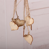 6pcs Christmas Blank Wooden Heart Pendants with Jute Rope Hanging Ornaments