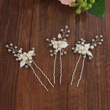 Max 3Pcs Bridal Wedding Leaf Crystal Hair Pins Hair Accessories Headpiece Silver