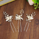 Max 3Pcs Bridal Wedding Leaf Crystal Hair Pins Hair Accessories Headpiece Silver