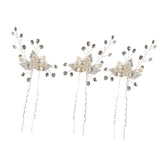 Max 3Pcs Bridal Wedding Leaf Crystal Hair Pins Hair Accessories Headpiece Silver