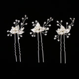Max 3Pcs Bridal Wedding Leaf Crystal Hair Pins Hair Accessories Headpiece Silver