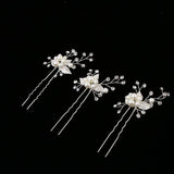 Max 3Pcs Bridal Wedding Leaf Crystal Hair Pins Hair Accessories Headpiece Silver