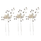 Max 3Pcs Bridal Wedding Leaf Crystal Hair Pins Hair Accessories Headpiece Silver