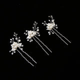 Max 3Pcs Bridal Wedding Leaf Crystal Hair Pins Hair Accessories Headpiece Silver