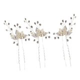 Max 3Pcs Bridal Wedding Leaf Crystal Hair Pins Hair Accessories Headpiece Silver