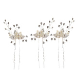 Max 3Pcs Bridal Wedding Leaf Crystal Hair Pins Hair Accessories Headpiece Silver