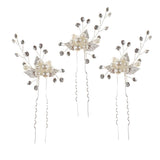 Max 3Pcs Bridal Wedding Leaf Crystal Hair Pins Hair Accessories Headpiece Silver