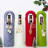 Christmas Felt Wine Bottle Cover Holder with Star Pendant Table Decor White