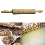 Christmas Holiday Wooden Embossed Rolling Pin Home Kitchen Baking Tool Decor