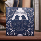 Max 10 Sets Couple Birds Wedding Invitation Cards with Envelopes and Seals Blue