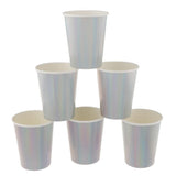 Maxbell 6 Iridescent Rainbow Silver Shiny Paper Cups Kids Birthday Tableware