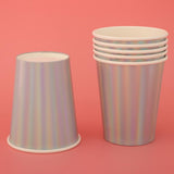 Maxbell 6 Iridescent Rainbow Silver Shiny Paper Cups Kids Birthday Tableware
