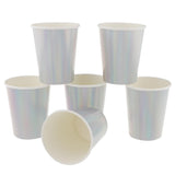 Maxbell 6 Iridescent Rainbow Silver Shiny Paper Cups Kids Birthday Tableware