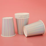 Maxbell 6 Iridescent Rainbow Silver Shiny Paper Cups Kids Birthday Tableware