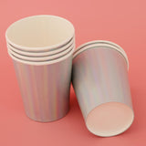 Maxbell 6 Iridescent Rainbow Silver Shiny Paper Cups Kids Birthday Tableware