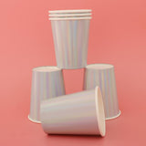 Maxbell 6 Iridescent Rainbow Silver Shiny Paper Cups Kids Birthday Tableware