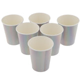 Maxbell 6 Iridescent Rainbow Silver Shiny Paper Cups Kids Birthday Tableware
