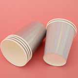 Maxbell 6 Iridescent Rainbow Silver Shiny Paper Cups Kids Birthday Tableware