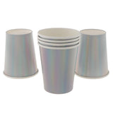 Maxbell 6 Iridescent Rainbow Silver Shiny Paper Cups Kids Birthday Tableware