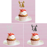 Maxbell 6pcs Bride Groom Cupcake Picks Cake Toppers Wedding Party Decorations Gold