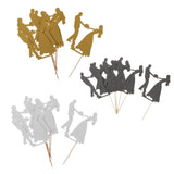 Maxbell 6pcs Bride Groom Cupcake Picks Cake Toppers Wedding Party Decorations Gold