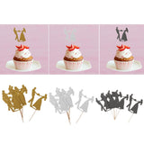 Maxbell 6pcs Bride Groom Cupcake Picks Cake Toppers Wedding Party Decorations Gold