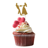 Maxbell 6pcs Bride Groom Cupcake Picks Cake Toppers Wedding Party Decorations Gold