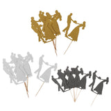 Maxbell 6pcs Bride Groom Cupcake Picks Cake Toppers Wedding Party Decorations Gold