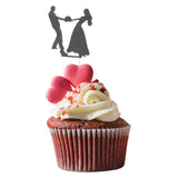 Maxbell 6pcs Bride Groom Cupcake Picks Cake Toppers Wedding Party Decorations Black