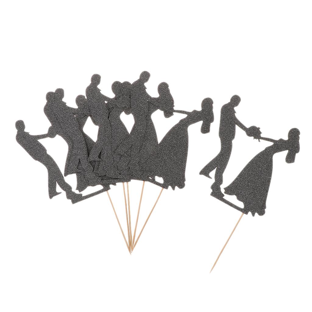 Maxbell 6pcs Bride Groom Cupcake Picks Cake Toppers Wedding Party Decorations Black
