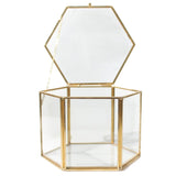 Maxbell Hexagon Brass Glass Geometric Terrarium Succulent Planter Wedding Favors 14 x 14 x 9.5 cm