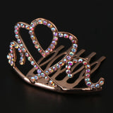 Max Princess Crystal Crown Mini Tiara with Comb Headpiece Jewlery Rose gold