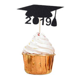 Maxbell 12Pcs Giltter Cupcake Topper Graduation Cap Party Cake Topper Black