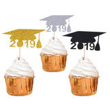 Maxbell 12Pcs Giltter Cupcake Topper Graduation Cap Party Cake Topper Black