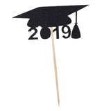 Maxbell 12Pcs Giltter Cupcake Topper Graduation Cap Party Cake Topper Black