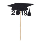 Maxbell 12Pcs Giltter Cupcake Topper Graduation Cap Party Cake Topper Black