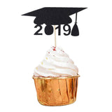 Maxbell 12Pcs Giltter Cupcake Topper Graduation Cap Party Cake Topper Black