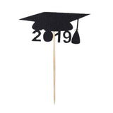 Maxbell 12Pcs Giltter Cupcake Topper Graduation Cap Party Cake Topper Black