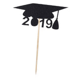 Maxbell 12Pcs Giltter Cupcake Topper Graduation Cap Party Cake Topper Black