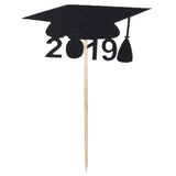 Maxbell 12Pcs Giltter Cupcake Topper Graduation Cap Party Cake Topper Black