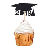 Maxbell 12Pcs Giltter Cupcake Topper Graduation Cap Party Cake Topper Black