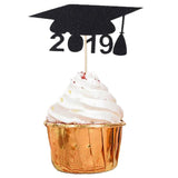 Maxbell 12Pcs Giltter Cupcake Topper Graduation Cap Party Cake Topper Black