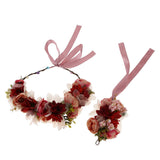 Maxbell Wedding Flower Forehead Garland Bracelet Hand Flowers Accessories Red