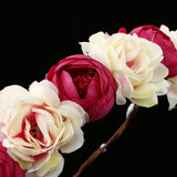 Maxbell Bridal Silk Camellia Flower Wreath Wedding Hair Accessories Rose Red