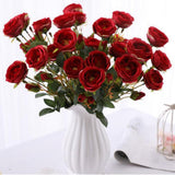 Maxbell Artificial Rose Silk Flower Bridal Bouquet for Home Wedding Decor Red