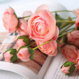 Maxbell 8 Heads Artificial Silk Flowers Leaf Rose Wedding Floral Decor Bouquet Pink