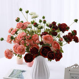 Maxbell 8 Heads Artificial Silk Flowers Leaf Rose Wedding Floral Decor Bouquet Pink