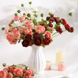 Maxbell 8 Heads Artificial Silk Flowers Leaf Rose Wedding Floral Decor Bouquet Pink