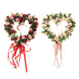 Maxbell Heart Shape Artificial Silk Rose Flower Wreath Home Wedding Decor Pink